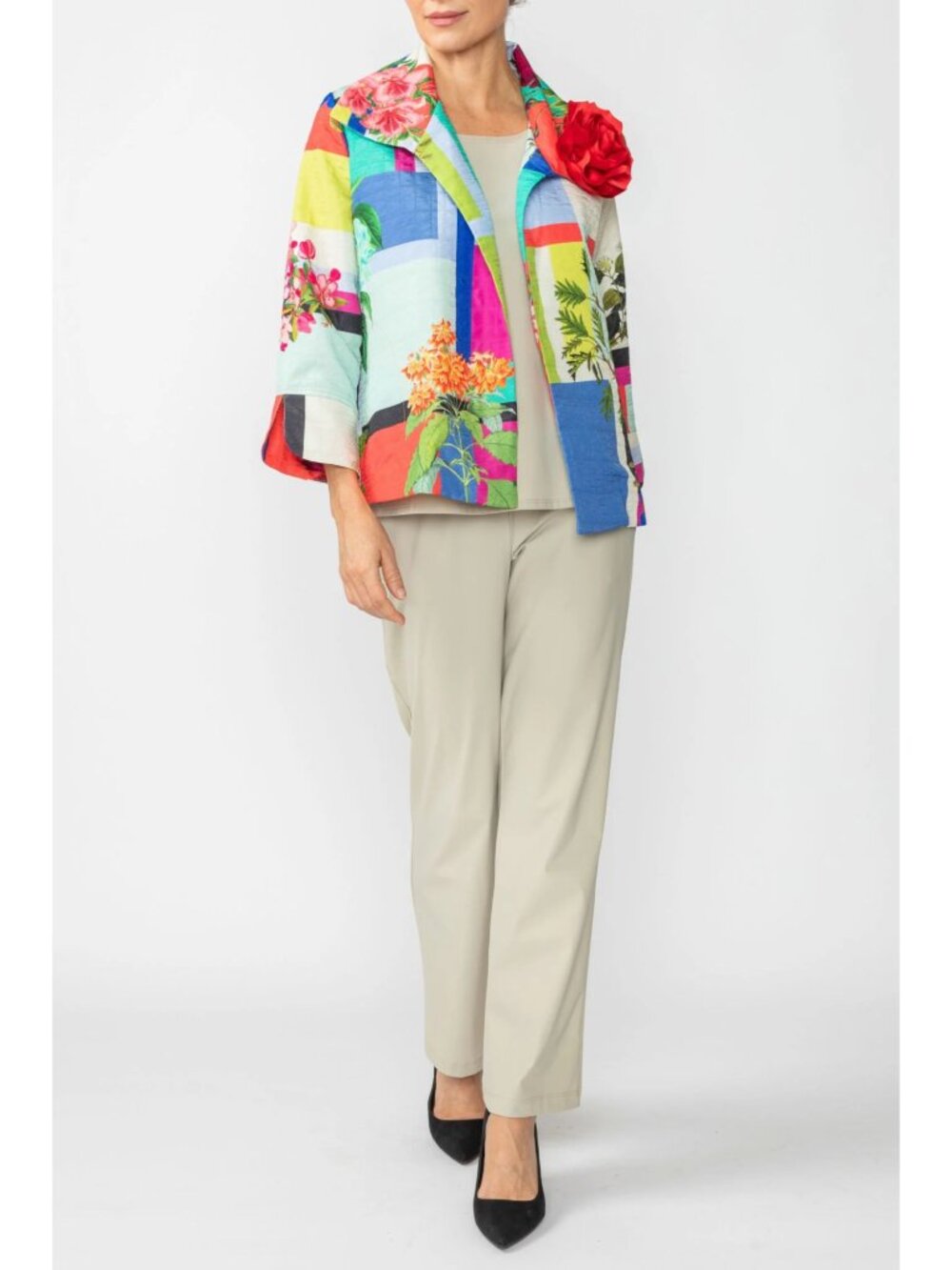 IC Collection By Connie K Multi Print Open Front Jacket - Picture 7 of 7
